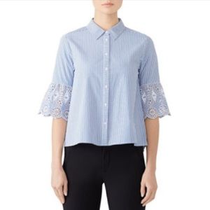 Scotch & Soda blue striped eyelet sleeve top